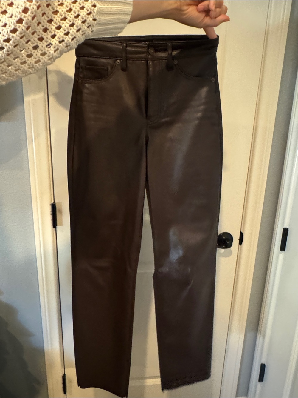 Express Brown Straight-Leg Faux Leather Jeans